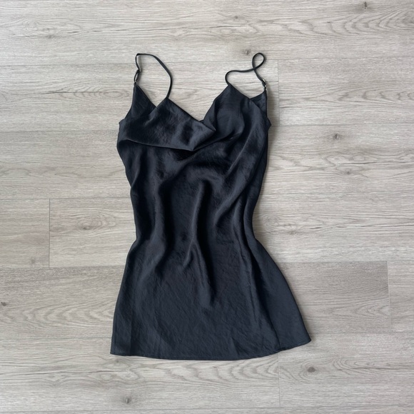 Black Satin Slip Dress with Open Back - Picture 2 of 7